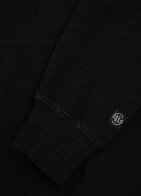 Pitbull Most Wanted Hoodie Black 5 Close-up view of the black Pitbull Most Wanted Hoodie, showcasing the intricate, high-quality design featuring a vibrant pitbull motif.