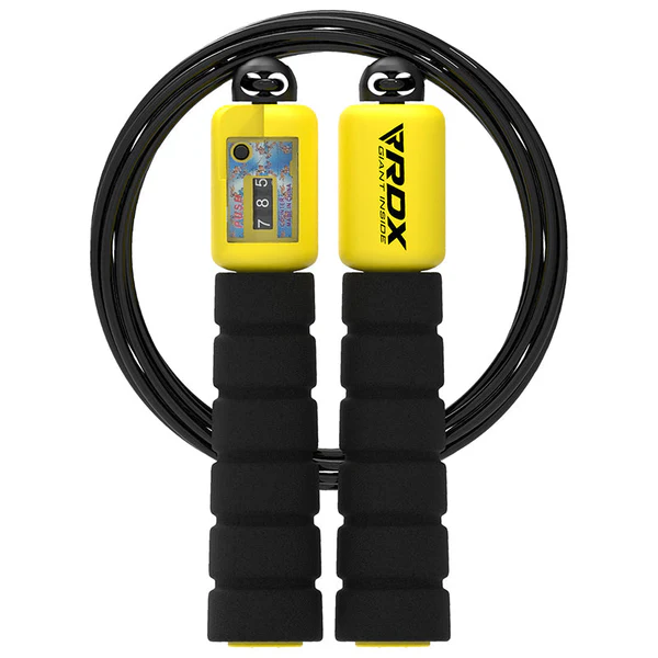 Close-up image of RDX FP Kids 10.3ft Adjustable Skipping Rope with built-in counter
