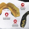 Safejawz Extro Series Goldie Mouth Guard Black Gold 1 Image of the Safejawz Extro Series Goldie Mouth Guard providing ultimate teeth protection for sports