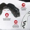 Safejawz Extro Series Mo Mouth Guard White Black 1 Athlete wearing the Safejawz Extro Series Mo Mouth Guard for maximum teeth protection during sports.