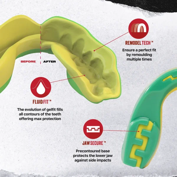 Safejawz Extro Series Ogre Mouth Guard Green Yellow 1 Image of Safejawz Extro Series Ogre Mouth Guard for sports protection