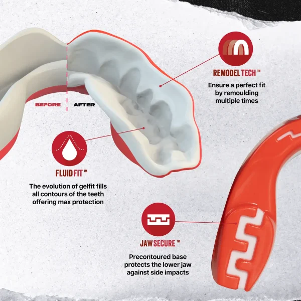 Safejawz Extro Series Viper Mouth Guard Orange White 1 Image of Safejawz Extro Series Viper Mouth Guard.