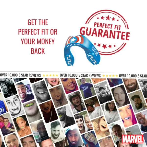 Safejawz X Marvel Captain America Mouthguard Blue 5 Athlete wearing the Safejawz x Marvel Captain America Mouthguard.
