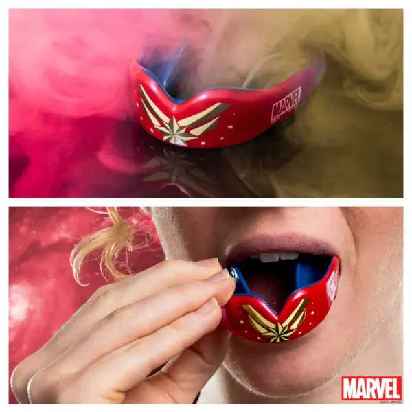 Close-up image of the Safejawz x Marvel Captain Marvel Mouthguard product