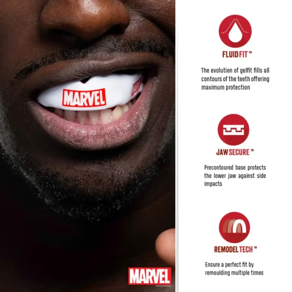 Safejawz X Marvel Logo Mouthguard White 3 Image of Safejawz x Marvel Logo Mouthguard, protective gear for sports