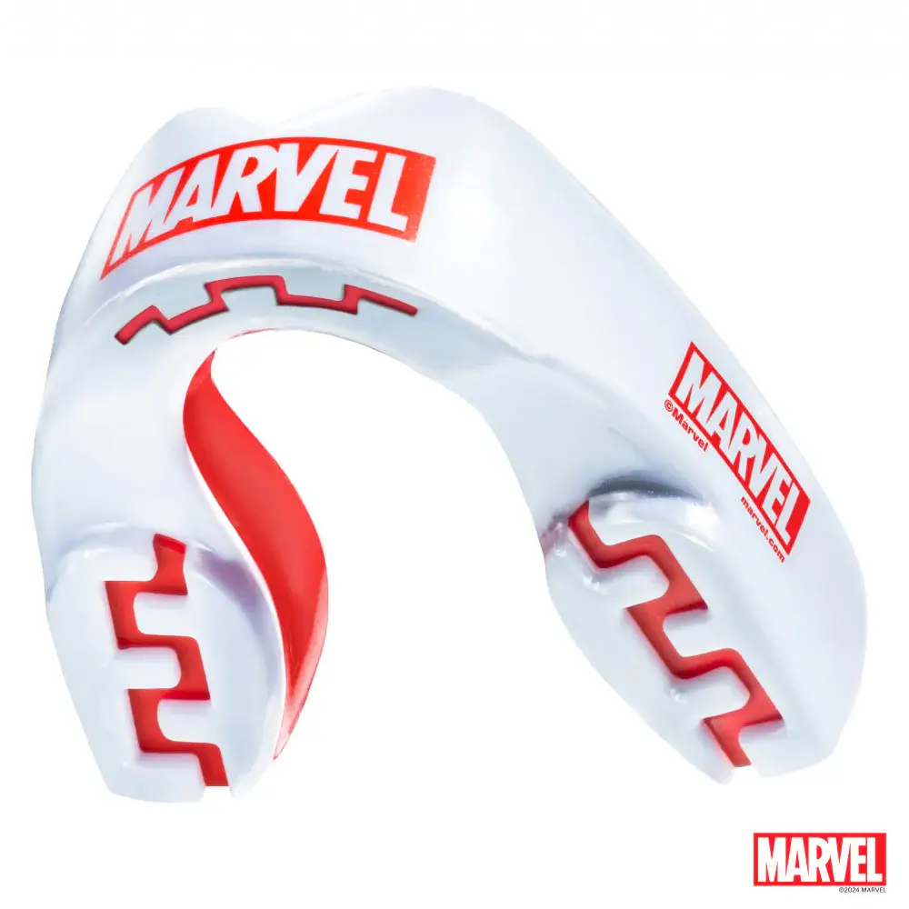 A protective Safejawz x Marvel Logo Mouthguard displayed