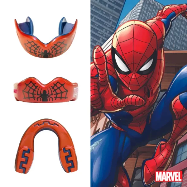 A Sportsperson wearing the "Safejawz x Marvel Ortho Spider-Man Mouthguard".