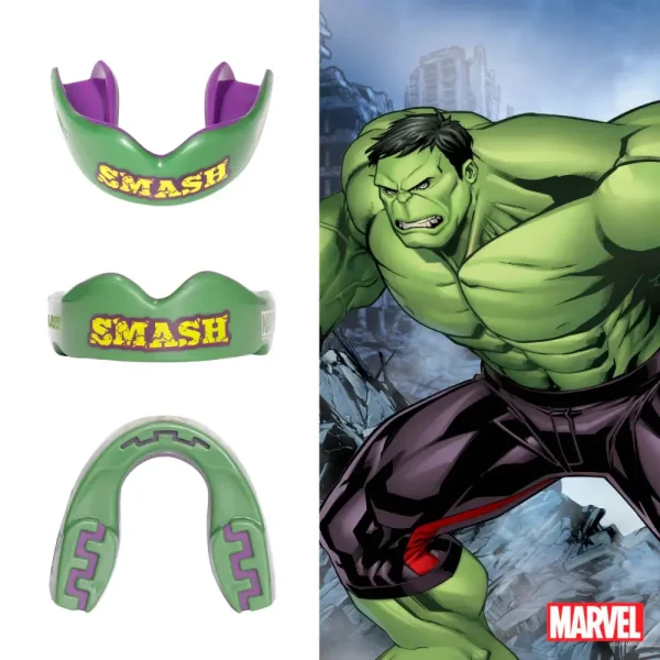 Safejawz X Marvel The Hulk Mouthguard Green 2 Protective mouthguard 'Safejawz x Marvel The Hulk Mouthguard' with green Hulk design
