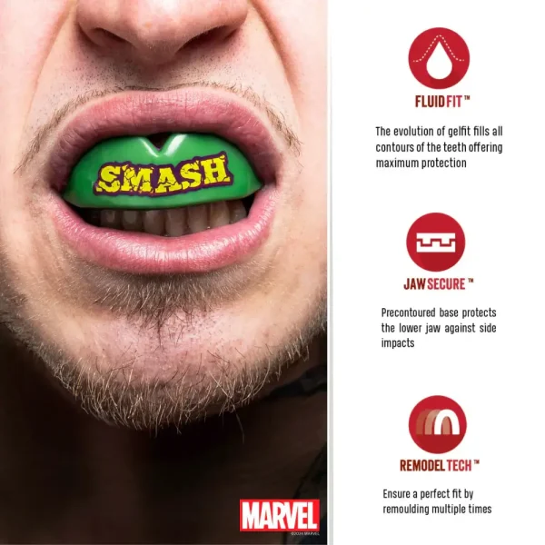 Safejawz X Marvel The Hulk Mouthguard Green 4 Close-up image of the Safejawz x Marvel The Hulk Mouthguard on a white background.