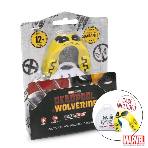Safejawz X Marvel Wolverine Mouthguard Yellow 4 A close-up image of the Safejawz x Marvel Wolverine Mouthguard.