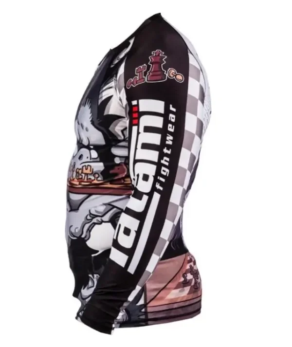 Tatami Fightwear Chess Gorilla Rash Guard Man wearing a Tatami Fightwear Chess Gorilla Rash Guard in combat position.