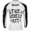 Tatami Fightwear Gentle Panda Rash Guard White Black 1 A Tatami Fightwear Gentle Panda Rash Guard in a navy blue color, displayed on a sleek, white background.