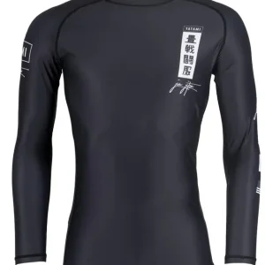 Tatami Fightwear Kanagawa Long Sleeve Rashguard Man wearing Tatami Fightwear Kanagawa Long Sleeve Rashguard in martial arts stance.