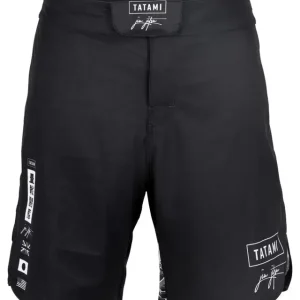 Athlete wearing Tatami Fightwear Kanagawa Shorts in striking black and white design