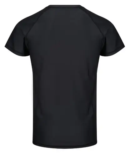 Man wearing almost exclusively black Tatami Fightwear Nova Shortsleeve Rashguard for martial arts training.