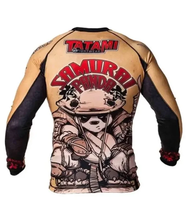 "Tatami Fightwear Samurai Panda Rashguard showcasing a unique design with sporty finish".
