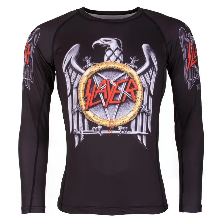 Tatami Fightwear Slayer Eagle Rashguard Martial artist wearing Tatami Fightwear Slayer Eagle Rashguard in combat practice.