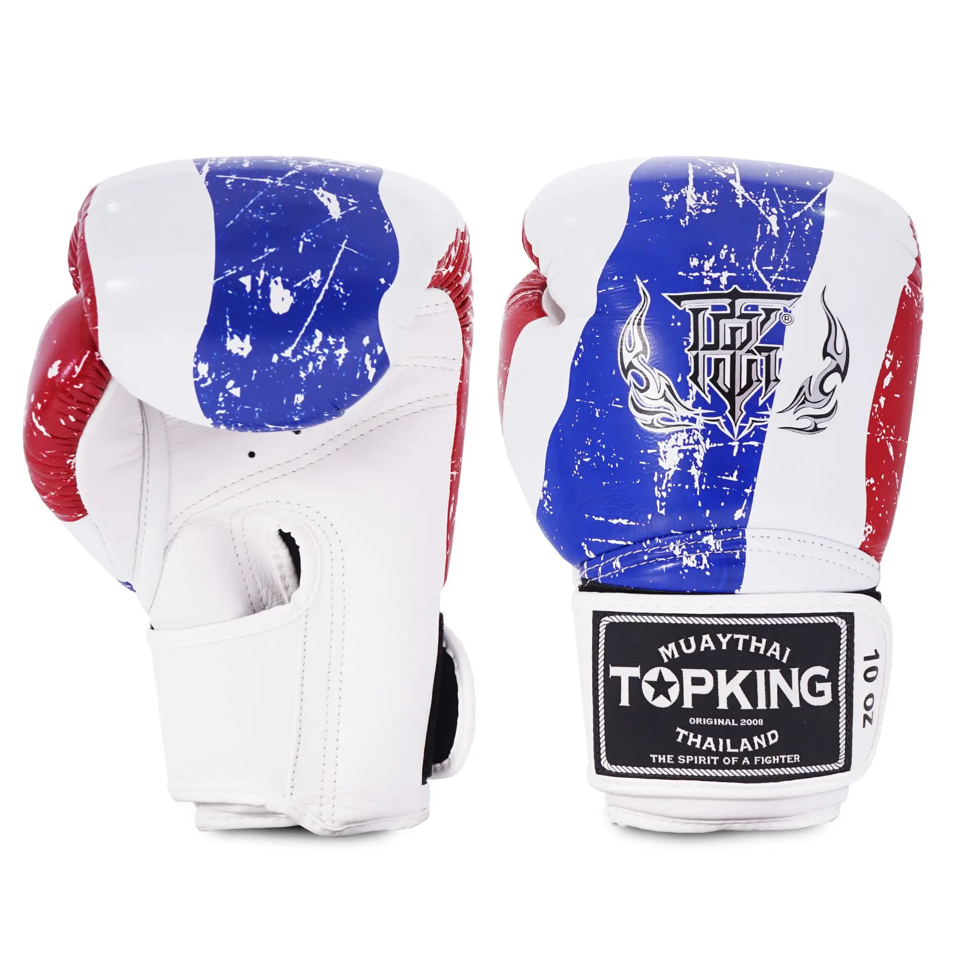 Pair of Top King Flag Edition Boxing Gloves in red, white, and blue.