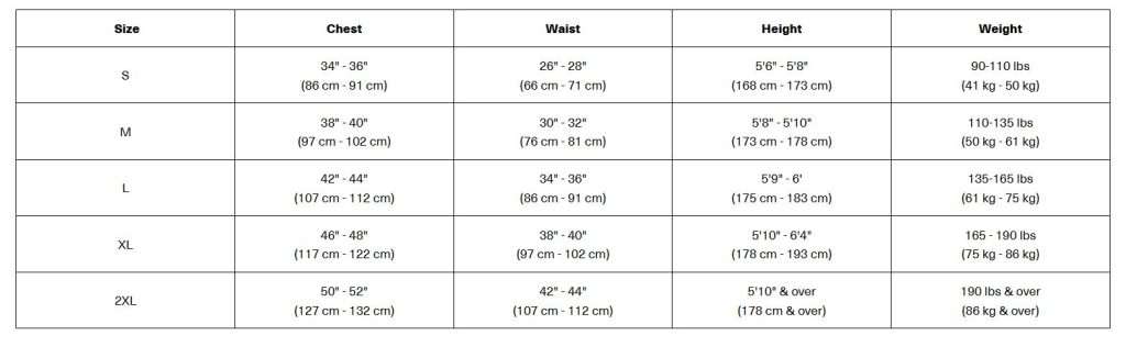 Size chart