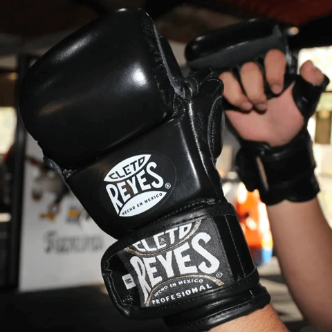 Cleto Reyes Black Mamba MMA Training Gloves - Black in Black — logo close‑up