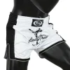 Fairtex BS1707 Muay Thai Shorts - White/Black in White/Black — detail shot