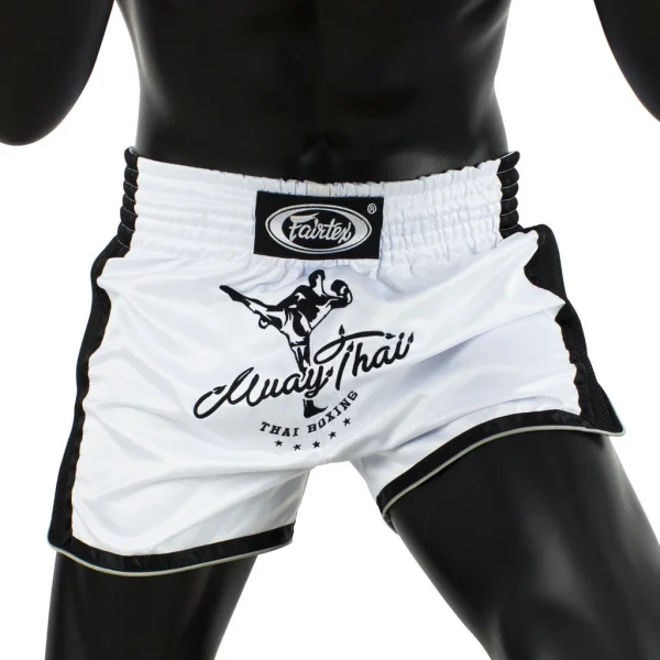 Fairtex BS1707 Muay Thai Shorts - White/Black in White/Black — folded layout