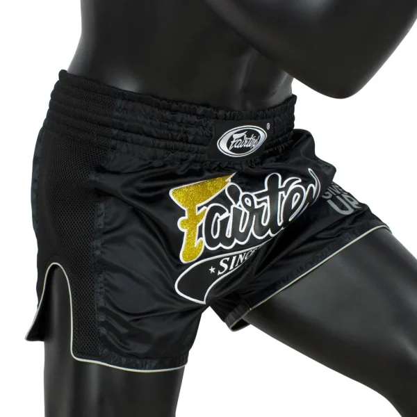 Fairtex BS1708 Muay Thai Shorts - Black in Black — detail shot