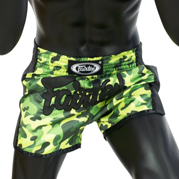 Fairtex BS1710 Camo Muay Thai Shorts - Green in Green — flat lay