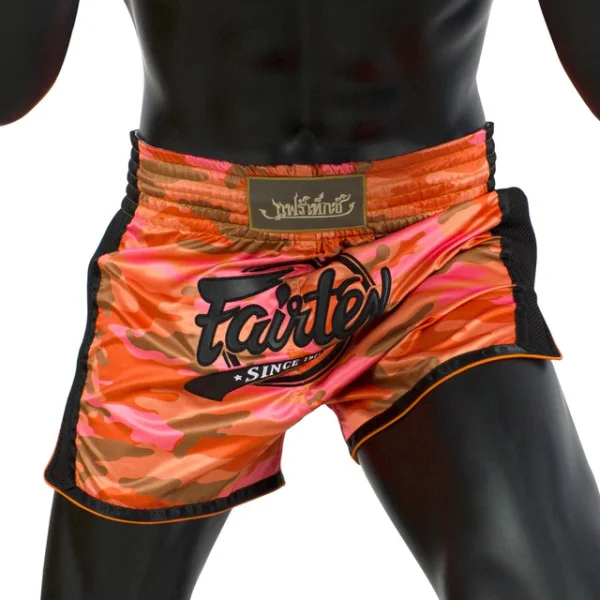Fairtex Bs1711 Camo Muay Thai Shorts Orange 2 Fairtex BS1711 Camo Muay Thai Shorts - Orange in Orange — back view