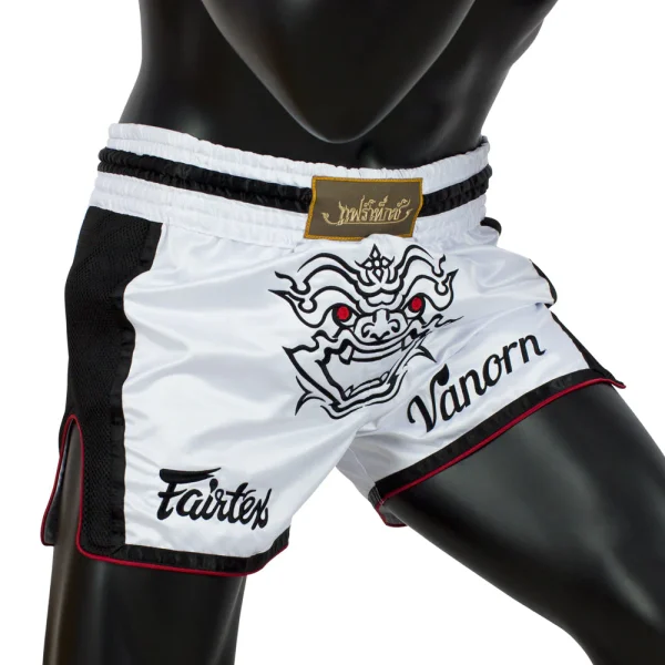 Fairtex BS1712 Vanorn Muay Thai Shorts - White/Black in White/Black — folded layout