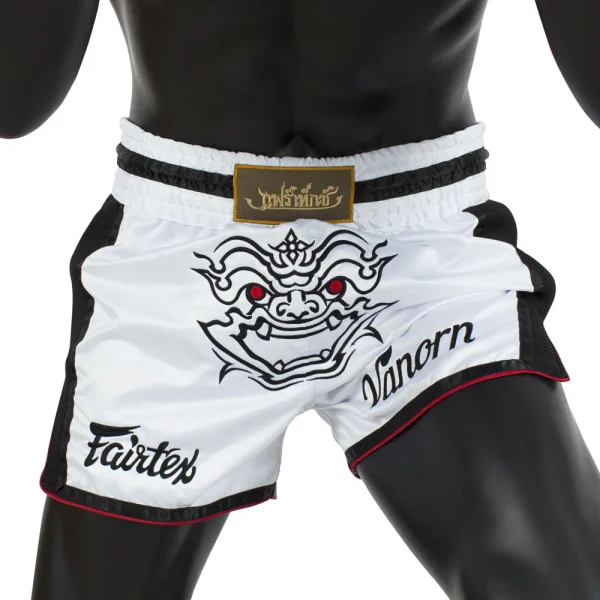 Fairtex BS1712 Vanorn Muay Thai Shorts - White/Black in White/Black — side profile