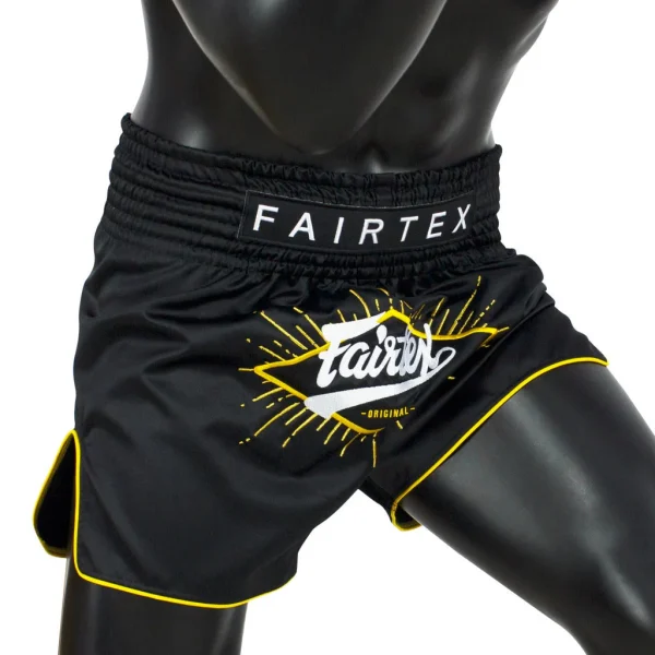 Fairtex BS1903 Muay Thai Shorts - Black in Black — three‑quarter angle
