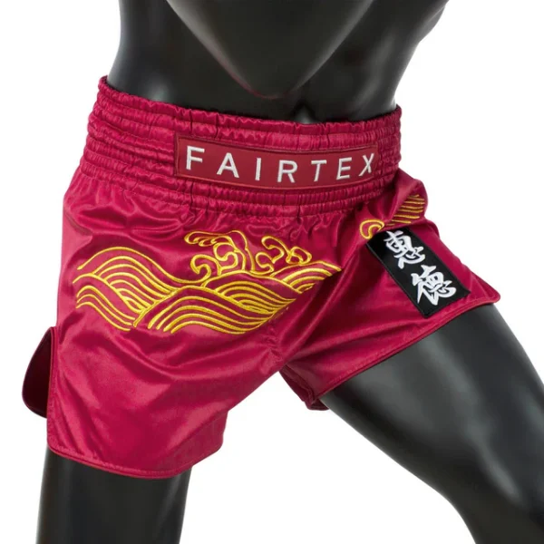 Fairtex Bs1910 Golden River Muay Thai Shorts Maroon 2 Fairtex BS1910 Golden River Muay Thai Shorts - Maroon in Maroon — logo close‑up