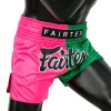 Fairtex BS1911 2-Tone Muay Thai Shorts - Pink/Green in Pink/Green — flat lay