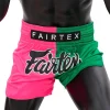 Fairtex BS1911 2-Tone Muay Thai Shorts - Pink/Green in Pink/Green — front angle