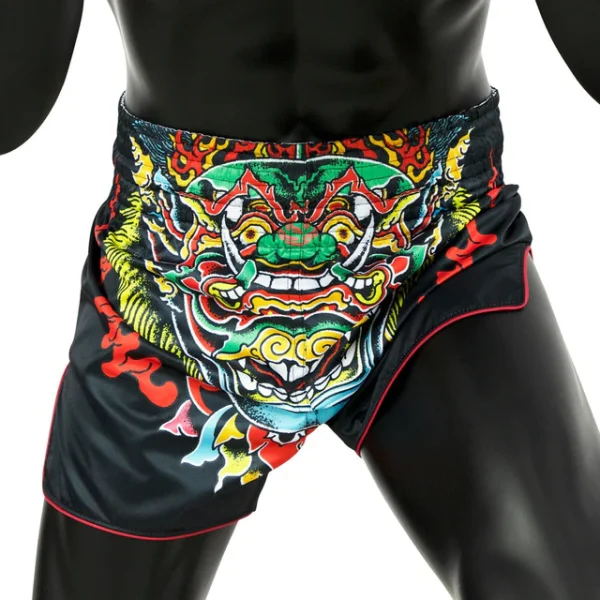 Fairtex BS1912 Kabuki Muay Thai Shorts - Black in Black — three‑quarter angle