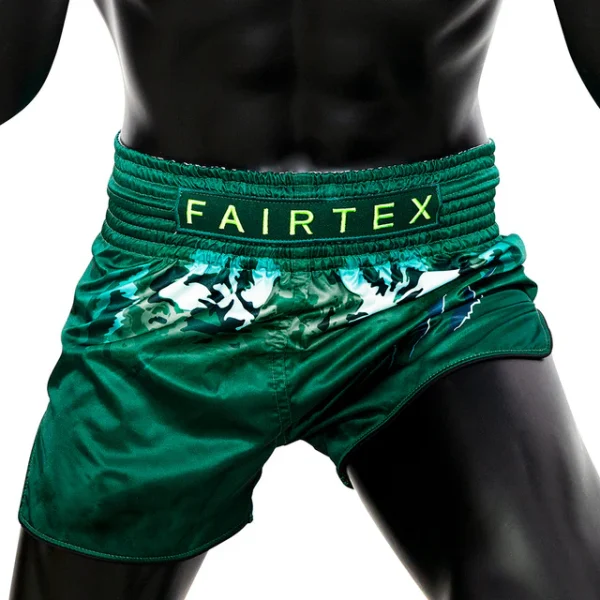 Fairtex BS1913 Tonna Muay Thai Shorts - Green in Green — three‑quarter angle