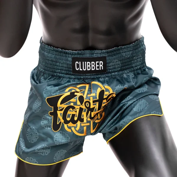 Fairtex BS1915 Clubber Muay Thai Shorts - Green/Blue in Green/Blue — rear print