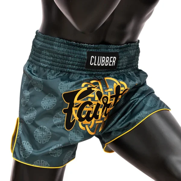 Fairtex BS1915 Clubber Muay Thai Shorts - Green/Blue in Green/Blue — detail shot