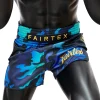 Fairtex BS1916 Golden Jubilee Luster Muay Thai Shorts - Blue in Blue — logo close‑up