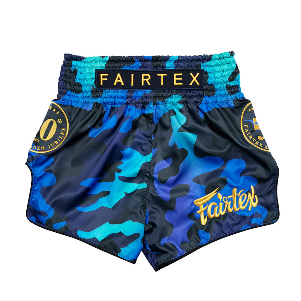 Fairtex BS1916 Golden Jubilee Luster Muay Thai Shorts in Blue - product image