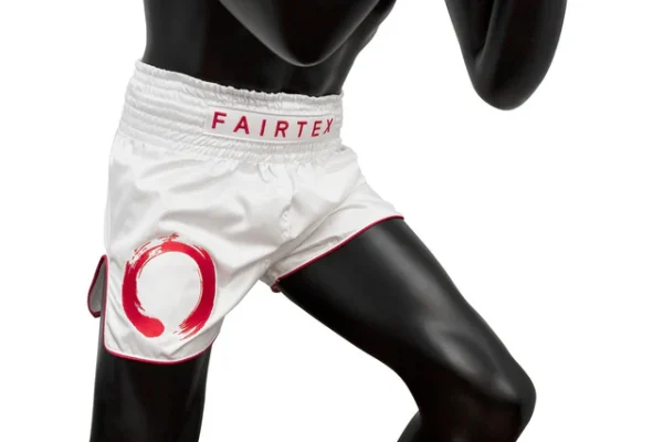 Fairtex BS1918 Enso Muay Thai Shorts - White in White — rear print