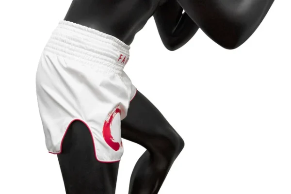 Fairtex BS1918 Enso Muay Thai Shorts - White in White — studio shot
