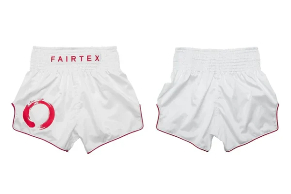 Fairtex BS1918 Enso Muay Thai Shorts - White in White — three‑quarter angle