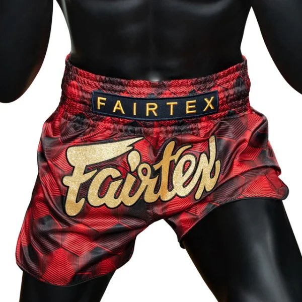 Fairtex Bs1919 Rodtang Muay Thai Shorts Red 3 Fairtex BS1919 Rodtang Muay Thai Shorts - Red in Red — flat lay