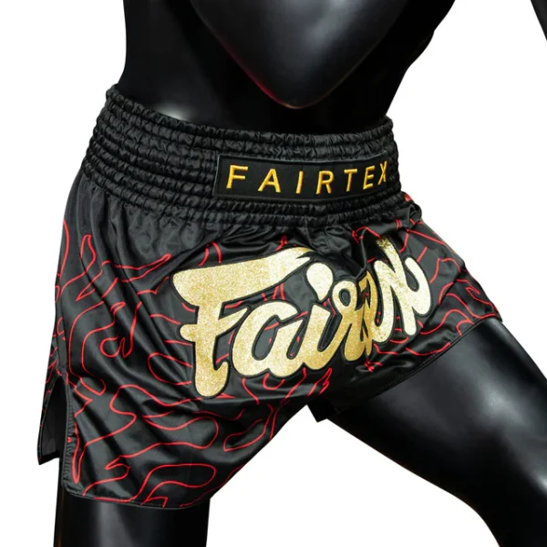 Fairtex BS1920 Lava Muay Thai Shorts - Black/Red in Black/Red — on‑body look