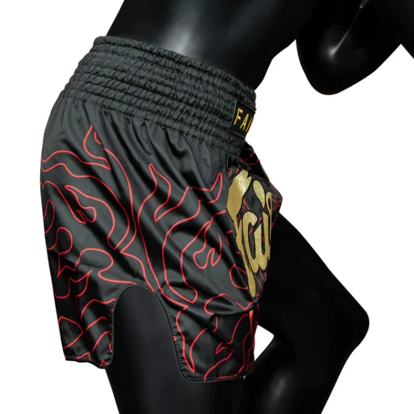 Fairtex BS1920 Lava Muay Thai Shorts - Black/Red in Black/Red — logo close‑up