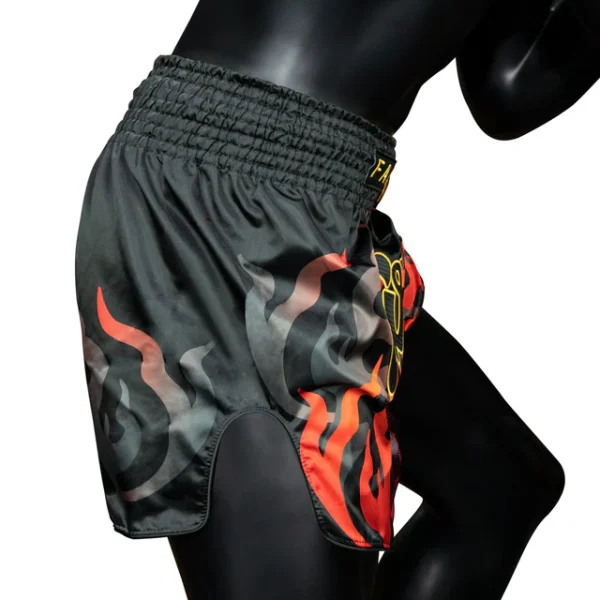 Fairtex BS1921 Volcano Muay Thai Shorts - Black/Red in Black/Red — graphic close‑up