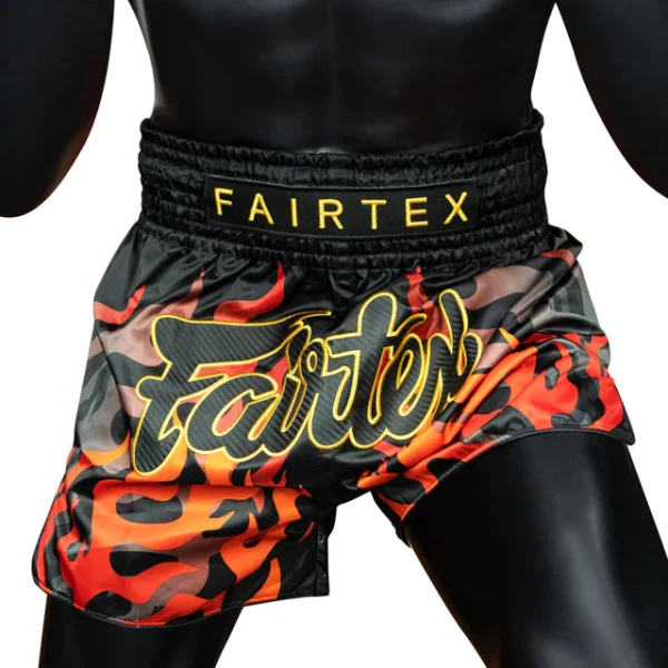 Fairtex BS1921 Volcano Muay Thai Shorts - Black/Red in Black/Red — studio shot