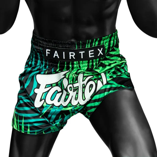 Fairtex Deep Forrest Muay Thai Shorts - Green in Green — graphic close‑up